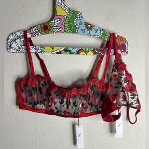 Fleur du Mal Red Floral Lace Bra
